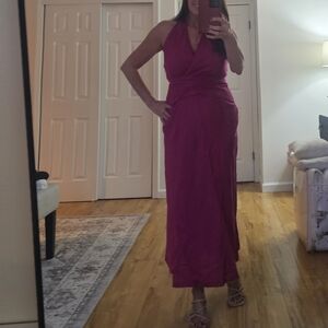 Zara Sleeveless Fuchsia Wrap Maxi Dress